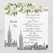 NYC-Skyline ESB Weiße Blumen-Aquarell-Hochzeit