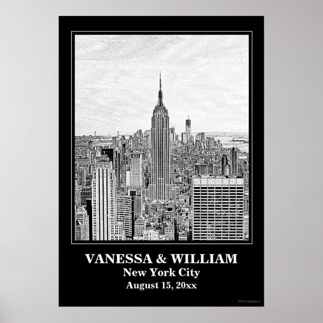 NYC Skyline ESB WTC Etch BW Wedding Poster (Vorne)