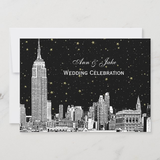 NYC Skyline Etch Starry DIY BG Wedding Invite Einladung (Vorderseite)