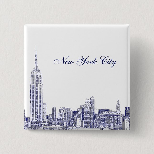 NYC Skyline Etched 01 Blue Button (Vorderseite)