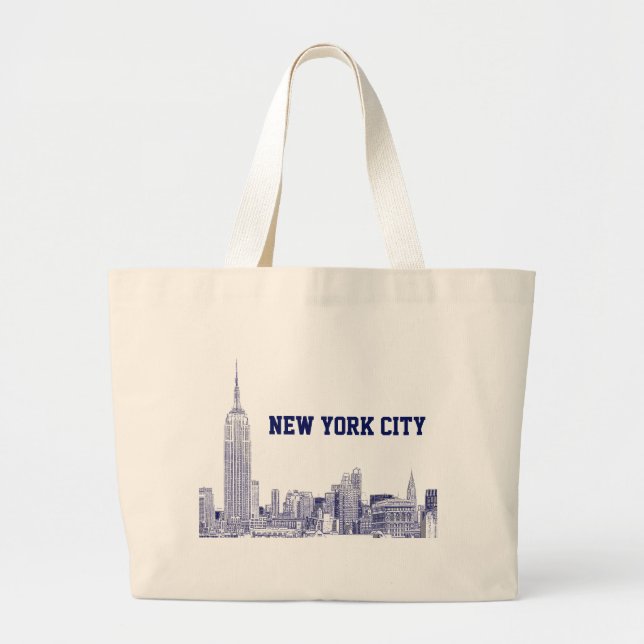 NYC Skyline Etched 01 Blue Jumbo Stoffbeutel (Vorne)