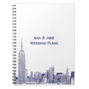 NYC Skyline Etched 01 Blue Notizblock