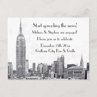 NYC Skyline Etched 01 Engagement Party Einladungspostkarte