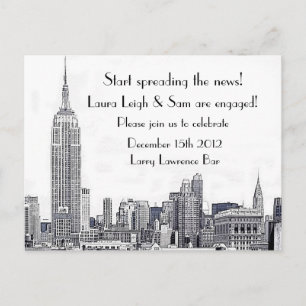 NYC Skyline Etched 01 Engagement Party Einladungspostkarte