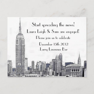 NYC Skyline Etched 01 Engagement Party Einladungspostkarte