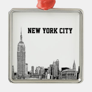 NYC Skyline Etched 01 Ornament Aus Metall