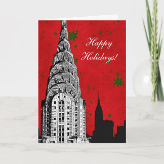NYC Skyline Etched Chrysler Bldg Weihnachtsfeierta Feiertagskarte