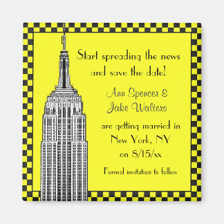 NYC Skyline Etched ESB Checkerd Taxi Save the Date Magnet