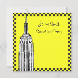 NYC Skyline Etched ESB Checkered Taxi 2 Sweet 16 Einladung