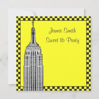 NYC Skyline Etched ESB Checkered Taxi 2 Sweet 16 Einladung