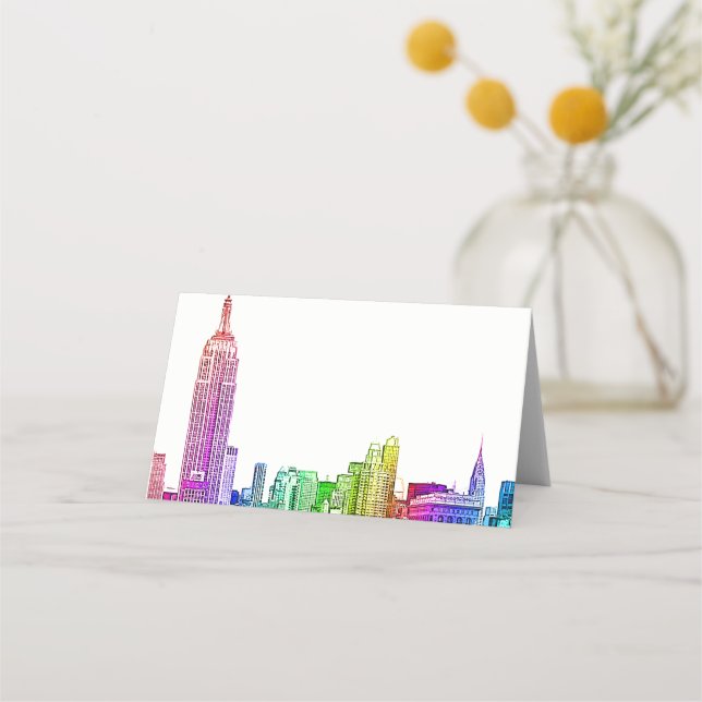 NYC Skyline Etched Rainbow Escortkarten Platzkarte (Vorderseite)