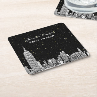 NYC Skyline Etched Starry DIY BG Color SQ Unterset Rechteckiger Pappuntersetzer