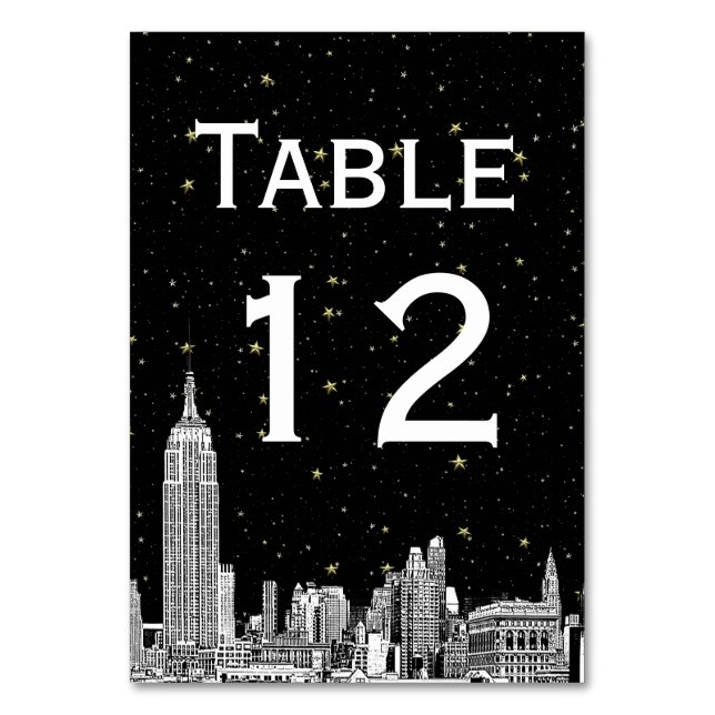 NYC Skyline Etched Starry DIY BG SQ Tischnummer (Vorderseite)