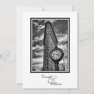 NYC Skyline Flatiron Building und Uhr BW Hochzeit Einladung