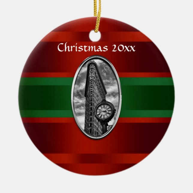 NYC Skyline: Flatiron Gebäude Xmas #3 Keramik Ornament (Vorne)
