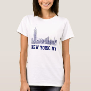 NYC-Skyline geätzt 01 Blau T-Shirt