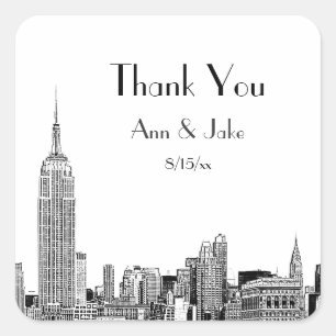 NYC Skyline geätzt 01 Gefallen-Tag Danke Quadratischer Aufkleber