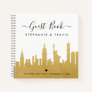 NYC Skyline Gold Hochzeit in Urlaubsort Guestbook Notizbuch