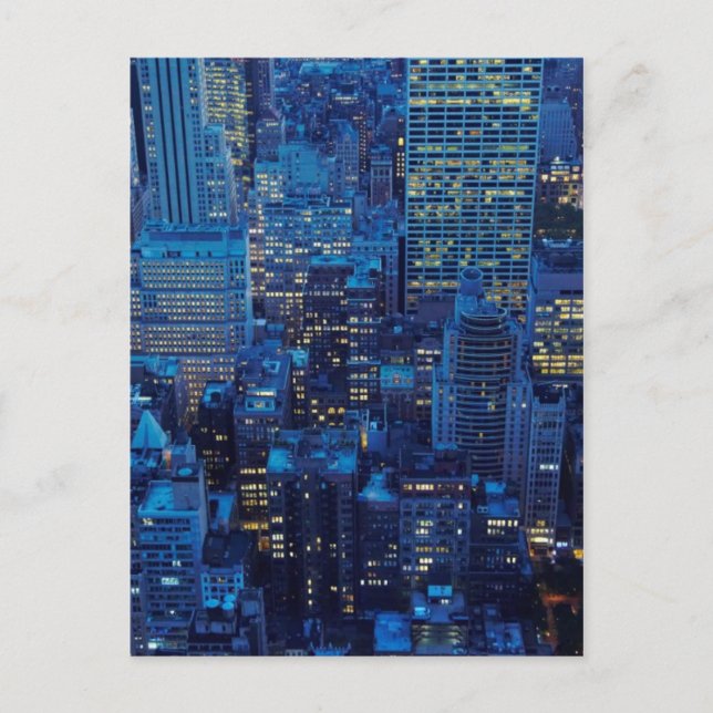 NYC Skyline, Hochwinkel bei Dämmerung Postkarte (Vorderseite)