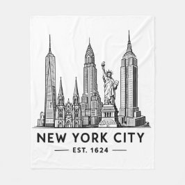 NYC Skyline Illustration with Statue of Liberty Fleecedecke