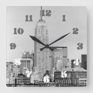NYC Skyline IV Quadratische Wanduhr