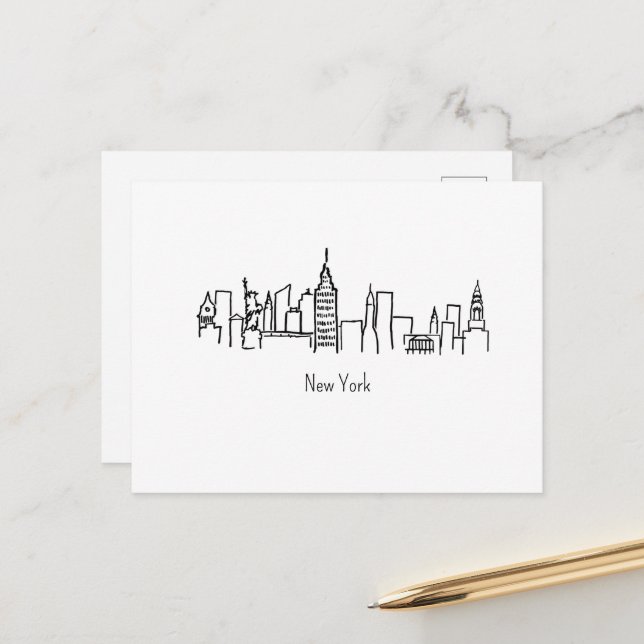 NYC Skyline New York Illustration Postkarte (Vorderseite/Rückseite Beispiel)