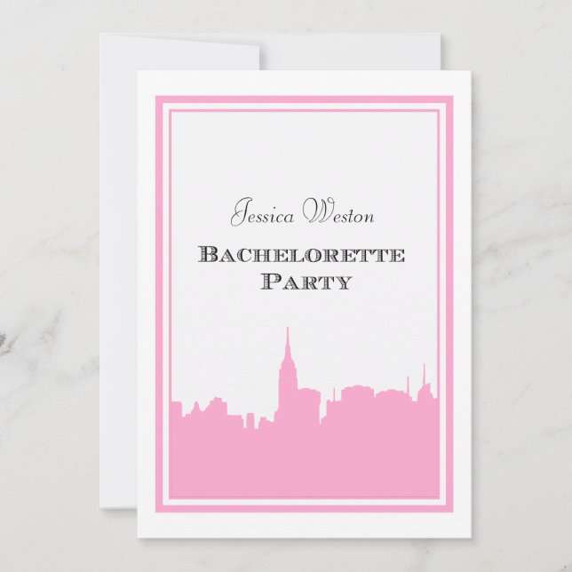 NYC Skyline Pink Silhouette #2 DIY Bachelorette Einladung (Vorderseite)