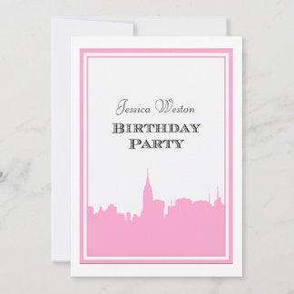 NYC Skyline Pink Silhouette #2 DIY Geburtstag Einladung