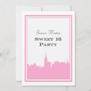 NYC Skyline Pink Silhouette #2 DIY Sweet 16 Einladung