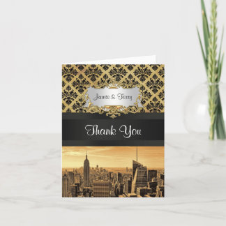 NYC Skyline Sepia B5 Blk Rib Damask Vielen Dank Dankeskarte
