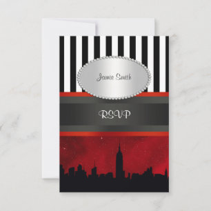 NYC Skyline Sil Red Sky Blk Whit Stripe P UAWG RSVP Karte