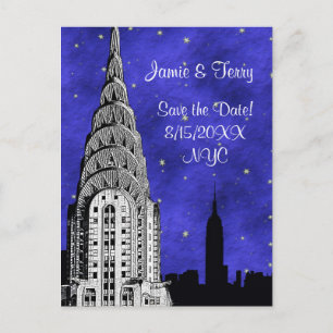 NYC-Skyline-Silhouette Blaue Sterne Save the Date  Ankündigungspostkarte