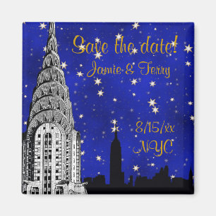 NYC Skyline Silhouette Blue Star Rett Date Magnet