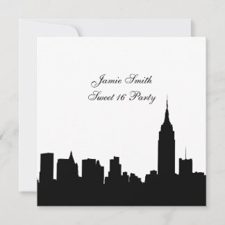 NYC Skyline Silhouette, ESB #1 BW Sweet 16 SQ Einladung