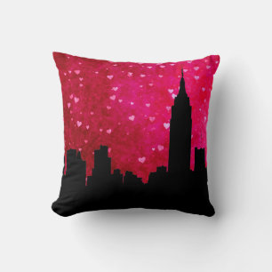 NYC-Skyline-Silhouette, ESB #1 Rosa rotes Herz Kissen