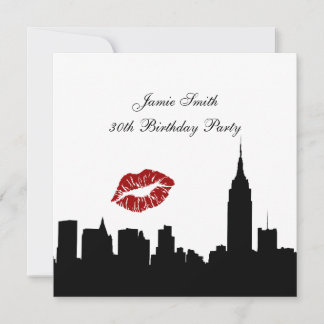 NYC Skyline Silhouette, Kiss ESB #1 BW Birthday SQ Einladung