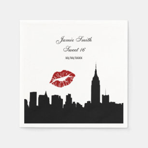 NYC Skyline Silhouette, Kiss ESB #1 BW Serviette