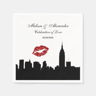 NYC Skyline Silhouette, Kiss ESB #1 BW Wedding Serviette
