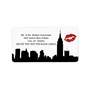 NYC Skyline Silhouette, Kiss ESB #1H BW Addr Label Adressaufkleber