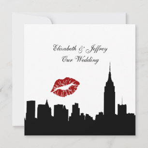 NYC-Skyline-Silhouette, Kuss ESB #1 SW-Hochzeitsqu Einladung