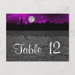 NYC-Skyline-Silhouette Mond violette Tischnummer