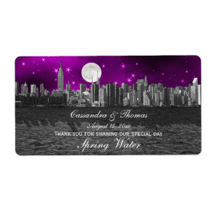 NYC Skyline Silhouette Moon Lila H Wasserflasche