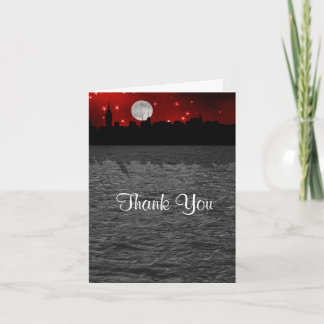 NYC Skyline Silhouette Moon Red Danke