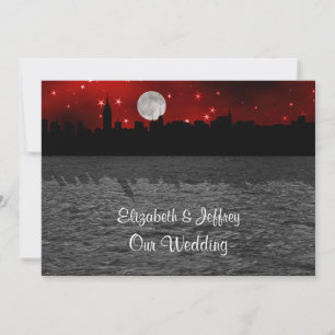 NYC Skyline Silhouette Moon Red Wedding Einladung