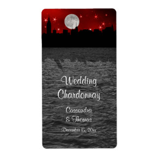 NYC Skyline Silhouette Moon Red Wine Label