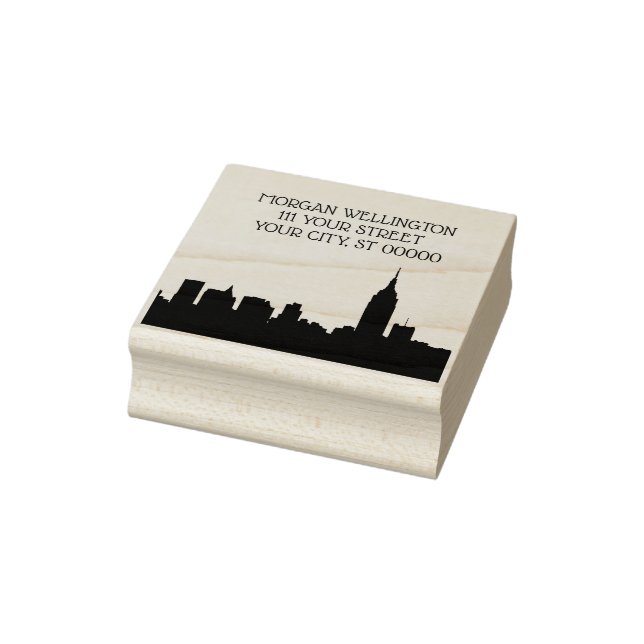 NYC Skyline Silhouette Rücksendeadresse Gummistempel (Stempel)