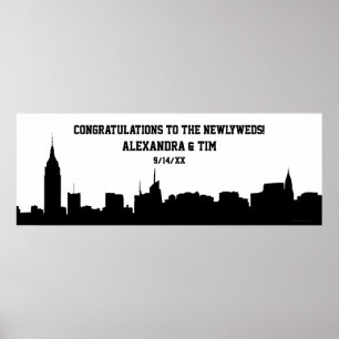 NYC Skyline Silhouette Wedding Party Banner Poster