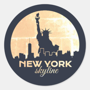 NYC Skyline Statue of Liberty Silhouette Runder Aufkleber
