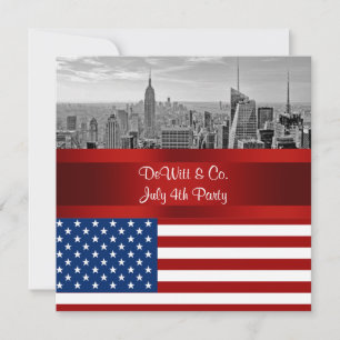 NYC Skyline USA Flag Red White Blue Party Einladung