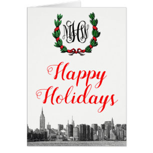 NYC-Skyline-Weihnachtskranz Frohe Weihnachten Kart